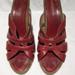 Red leather sandal wedges